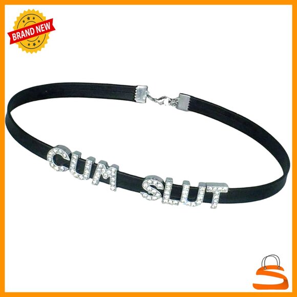 Adjustable Faux Leather Choker Necklace Set with Slideable Letters - Picture 2 of 6